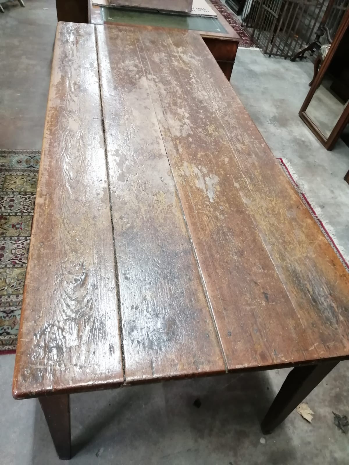 A 19th century French provincial rectangular pine and chestnut farmhouse table, length 200cm, width 79cm, height 76cm